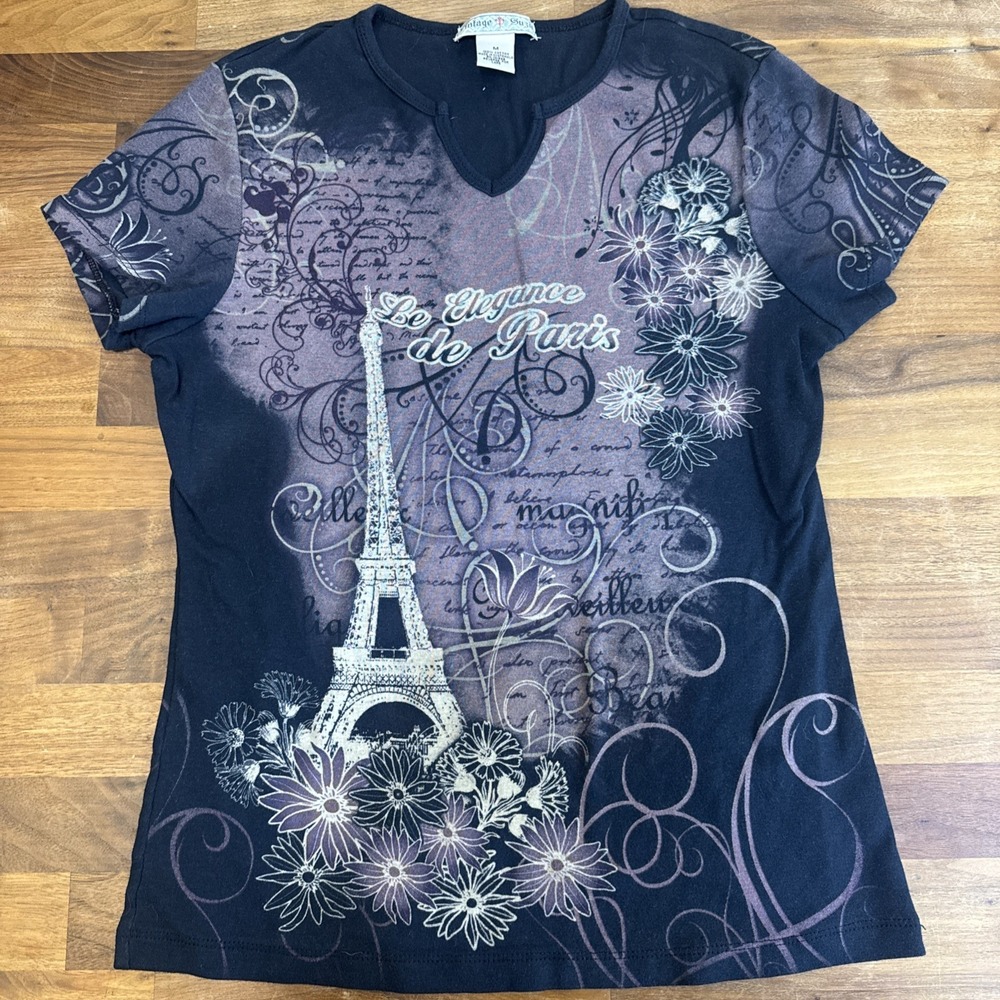 Vintage Suzie Y2K Brown Pattern Y2K Top Size M Retro Paris Womens - A00007